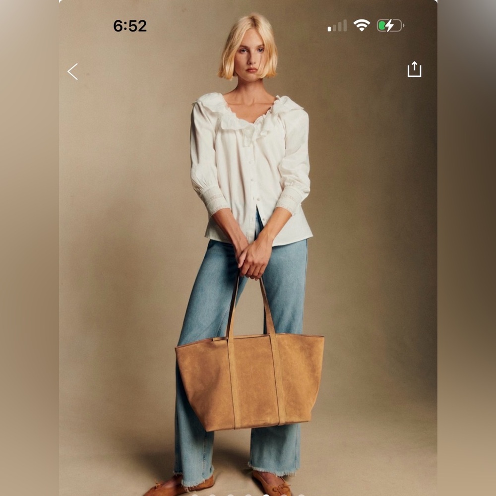 Sézane Gaby Camel Suede Tote with Leather Straps NWT